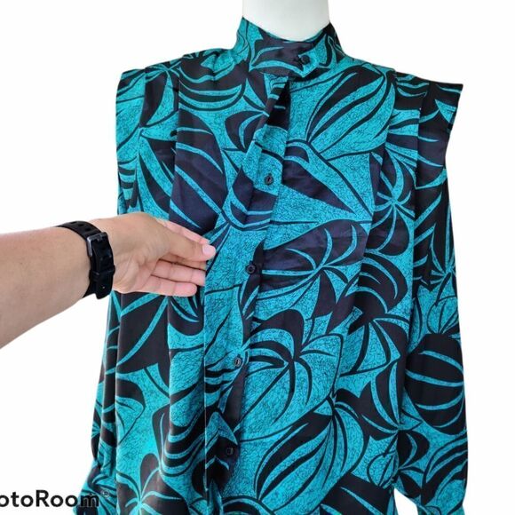 TJW by Mervyn's Vintage 80s 90s Secretary Greek Style Button Down Shirt Size 12 - Picture 5 of 16